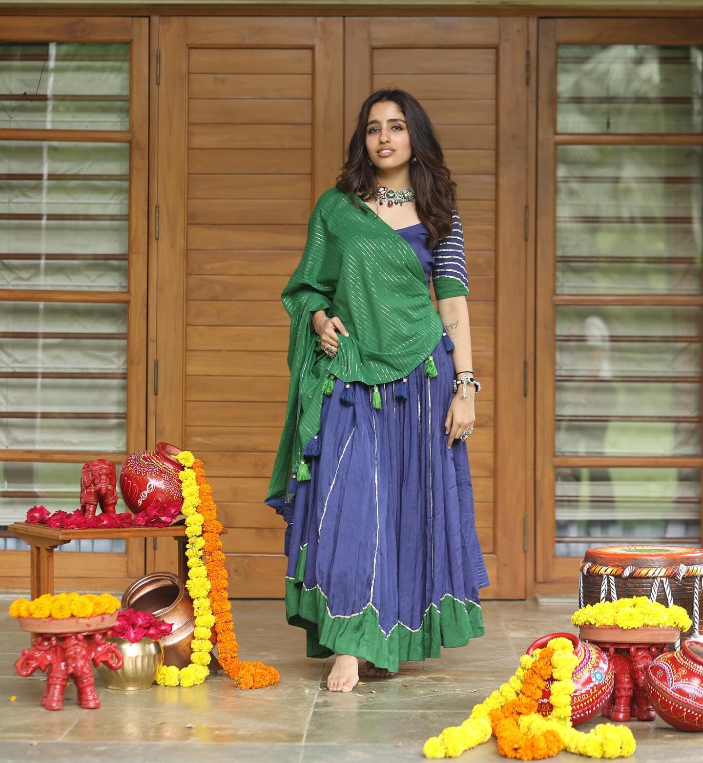 Embroidered Neckline Chanderi Maxi Dress
