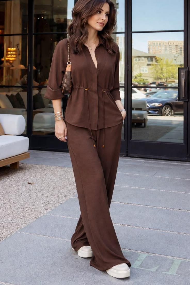 Embroidered Collar Shirt Tunic Co-ord Set