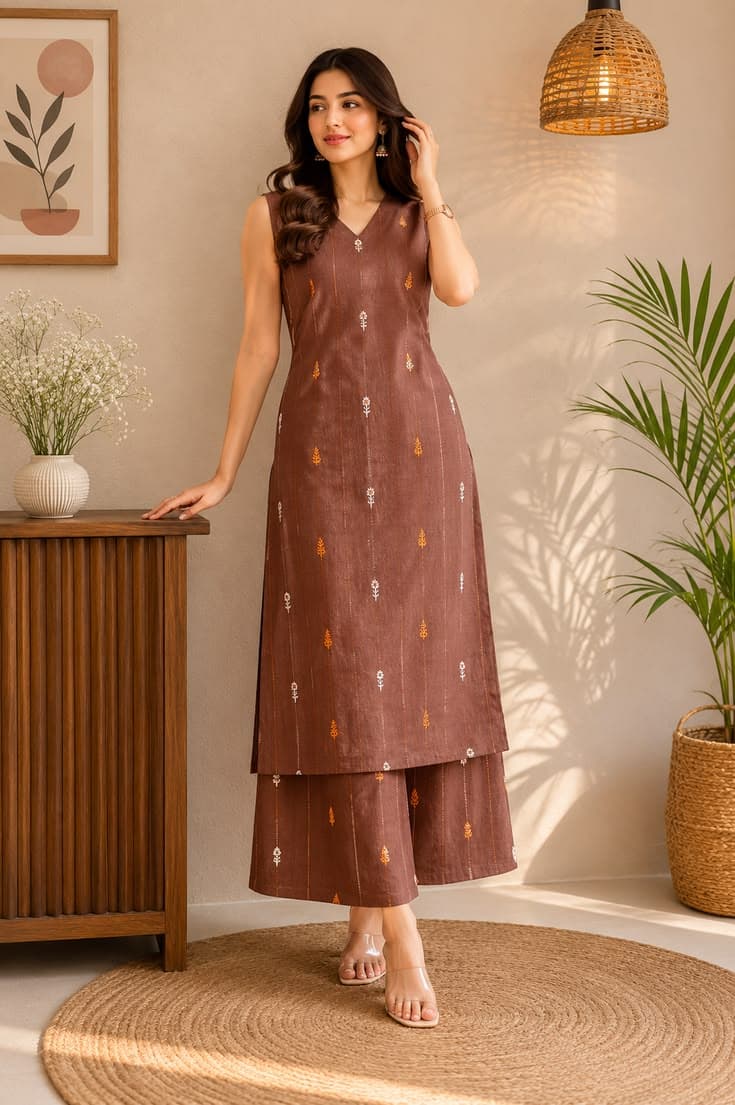 Gulmohar Chanderi Anarkali 3-Piece Suit Set